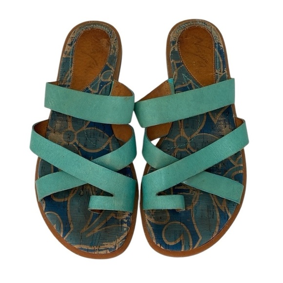 Naya Sandals Open Toe Strappy Teal Green Leather Zoe 6.5 - Picture 1 of 9